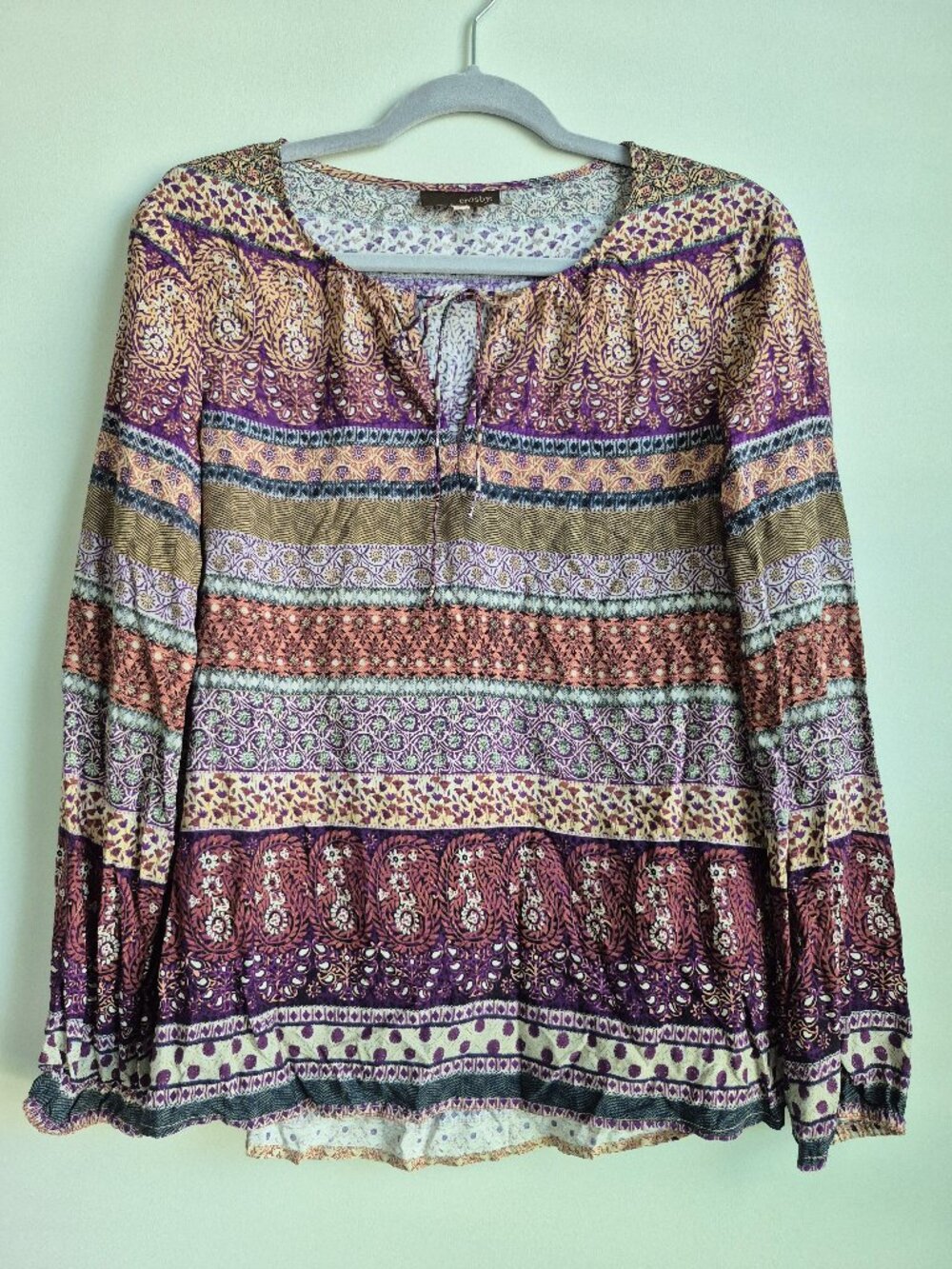 Crosby NWT Women’s Boho Print Long Sleeve Blouse Multicolor Striped Floral Top